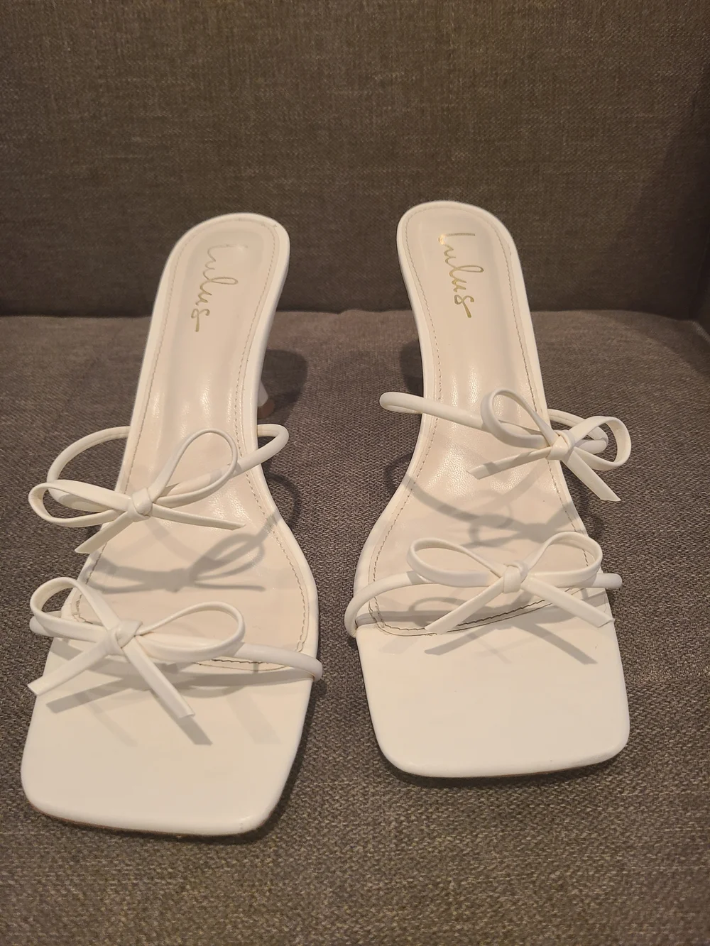 Lulu's White Strappy Bow Square-Toe Heeled Sandals